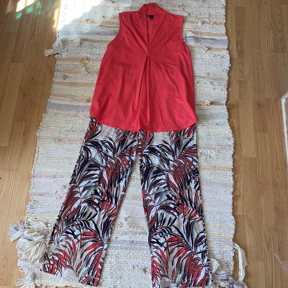 N Touch Set Coral Sleeveless Top with Matching Palazzo Pants Size Small